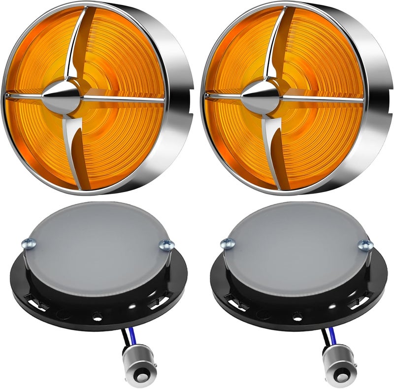 FATECIM 3 1/4" 1156 LED Rear Front Turn Signals Amber Light Blinkers Indicators with Turbine Amber Lens for Harley Touring Road Glide Road King Electra Glide Heritage Fatboy Softail Springer - Image 1